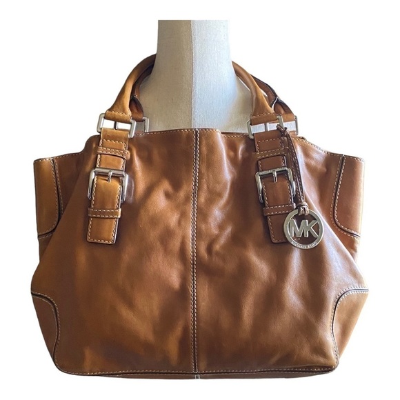 MICHAEL KORS-LEATHER COGNAC COLOR SATCHEL BAG - Picture 1 of 14